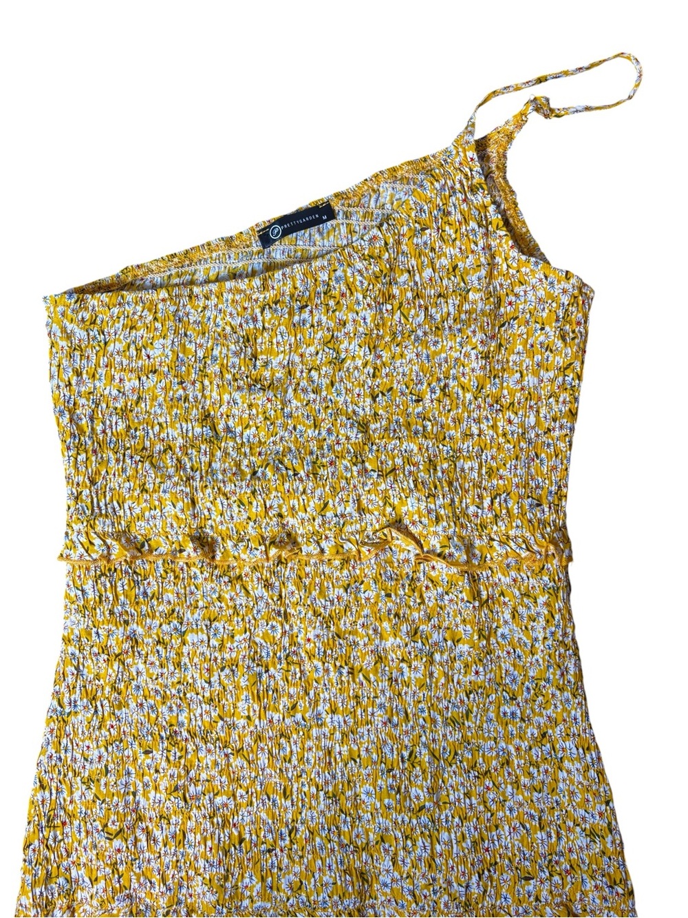 Prettygarden Yellow Floral One Shoulder Smocked Dress M